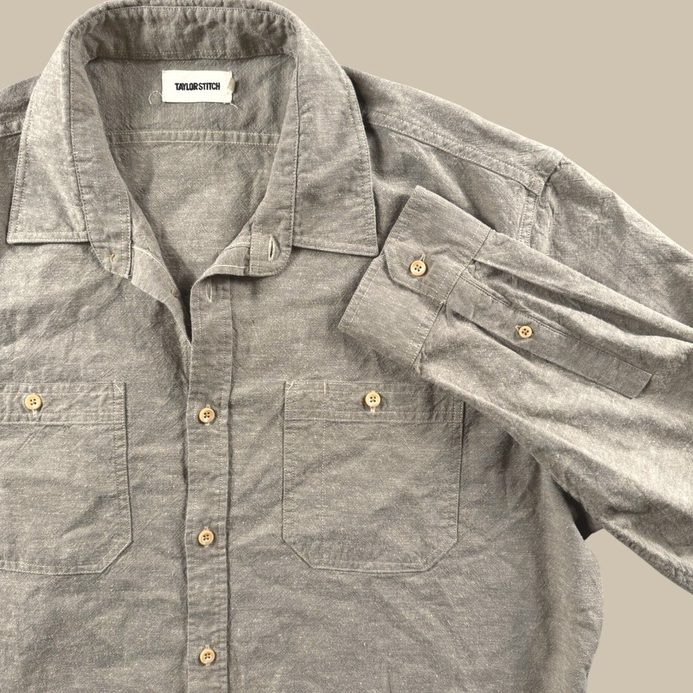 Taylor Stitch Button Down Men 46 Brown Linen Blend Long Sleeve Casual Work Shirt